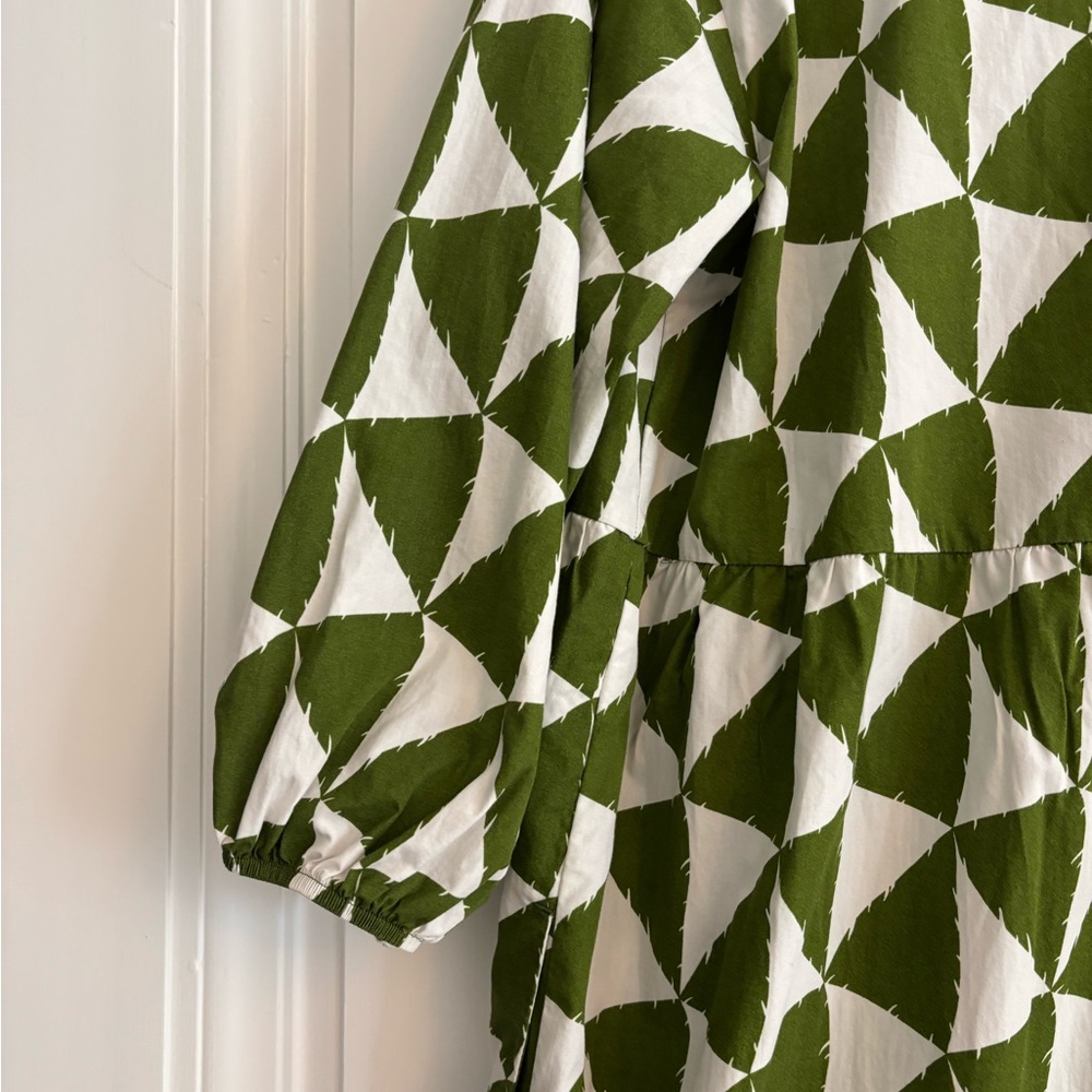 Anthropologie Olive Green and Cream Geometric Long Sleeve Maxi Dress - Picture 9 of 9